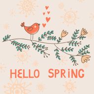 Vector card with funny bird Cute cartoon character Hand drawin