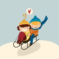 cartoon flat valentine couple sled