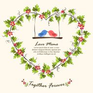 Heart shape leaf frame and love birds