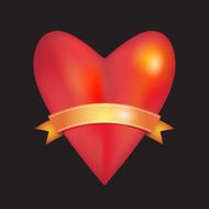 Red glossy heart gold ribbon Love wedding marriage Valentines Day