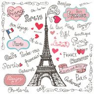 Set of Paris symbols lettering Hand drawn doodle sketchy N2