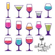 Classic vector goblets collection martini wineglass cognac