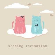 Bridal shower invitation card with two cute cats