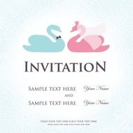 Wedding invitation with two cute swan birds