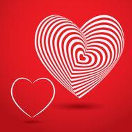 white heart red background Optical illusion of 3D three-dimensional volume