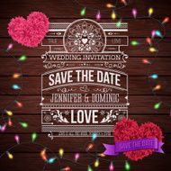 Wedding Invitation Design on Wooden Background