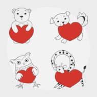 Animals with hearts outline - bear puppy owl giraffe N2