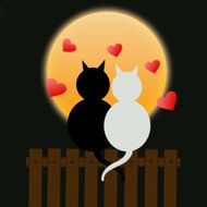Couple love cats surrounded by hearts