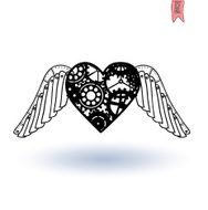 Mechanical steampunk heart with wings hand drawn vector illustration N2