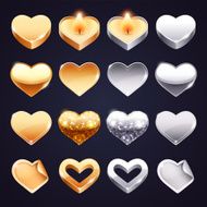 Set of Vector Golden and Silver Hearts
