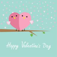 Two birds Love cart Flat design style Valentines day card