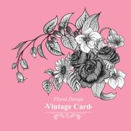 Vintage floral card with roses and wild flowers N13