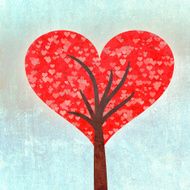 Grunge red heart shape tree crown background