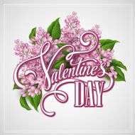 Valentine&#039;s Day greeting card with flowers Syringa Vector illustration