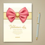 Valentine&#039;s greeting card pink ribbon and pen