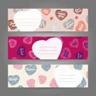 Set of Valentine&#039;s Day horizontal banners Hearts ornament Vector Illustration