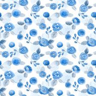Seamless pattern with blue roses and some floral elements
