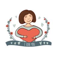 Girl with heart and floral wreath