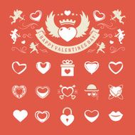 Valentines Day and Wedding Vintage Objects Vector symbols Set