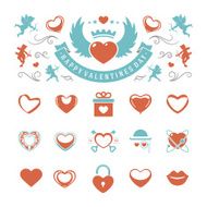 Valentines Day and Wedding Vintage Objects Vector ymbols Set