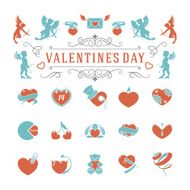 Valentines Day and Wedding Vintage Objects Vector ymbols Set N2