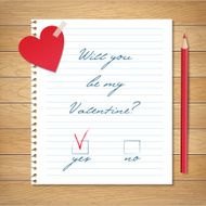 Illustration with paper heart Will you be my Valentine