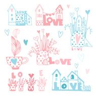 Set of vector images in sketch style for Valentine&#039;s Day N2