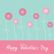 Pink button flowers Love card Flat designValentines day