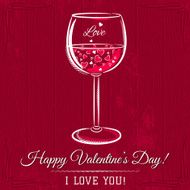 red valentine card with glass of wine
