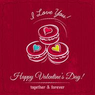 red valentine card with macaroni and wishes text vector