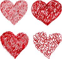Red pen hand drawn hearts set