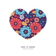 Vector colorful bouquet flowers heart silhouette pattern frame N2