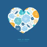 Vector blue and yellow flowersilhouettes heart silhouette pattern frame