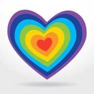 Rainbow striped heart on white background Valentines day wedding card