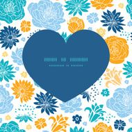 Vector blue and yellow flowersilhouettes heart silhouette pattern frame N2