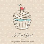 valentine card with cupcake and wishes text vector