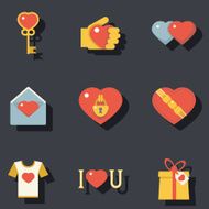 St Valentines Day Symbols Accessories Icons Set Flat Design Template