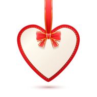 Hanging heard shape card with red bow