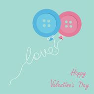Blue pink button balloons Love thread Flat design Valentines day