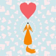 cartoon geometric fox and hearts for valentines day or wedding
