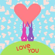 cartoon rabbits couple and heart for valentines day or wedding