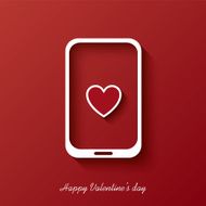 Valentine&#039;s day card with modern smartphone concept on red