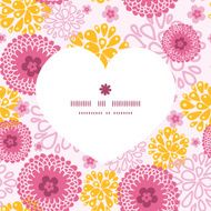 Vector pink field flowers heart silhouette pattern frame N2