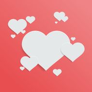White Paper Love Heart with Shadow on Red Background