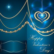 Vector Saint Valentine turquoise invitation card with hearts and golden