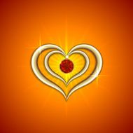 Vector abstract bright red background with golden hearts and gemstone