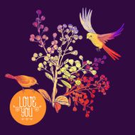 Floral Greeting Card with Birds and Branches