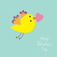 Flying bird with heart Flat design style Happy Valentines day