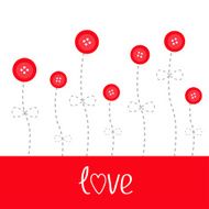 Red button flowers Dash line stem with bow Love Flat