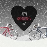 Valentines Card Snow Covered Bicycles Calm Winter Scene